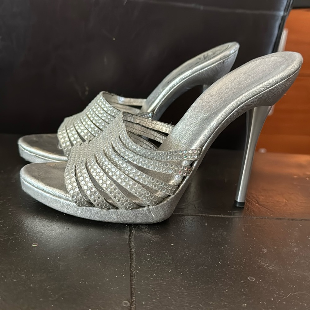 Size 5 silver gem stilettos